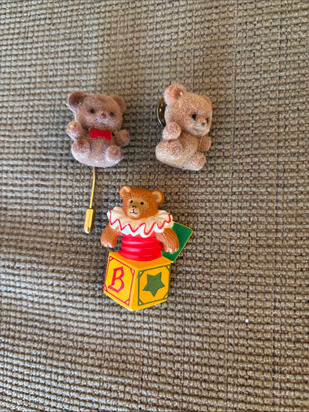 Brown Teddy Bear Toy Pin Set with Jack-in-the-Box Bear - Jewelry